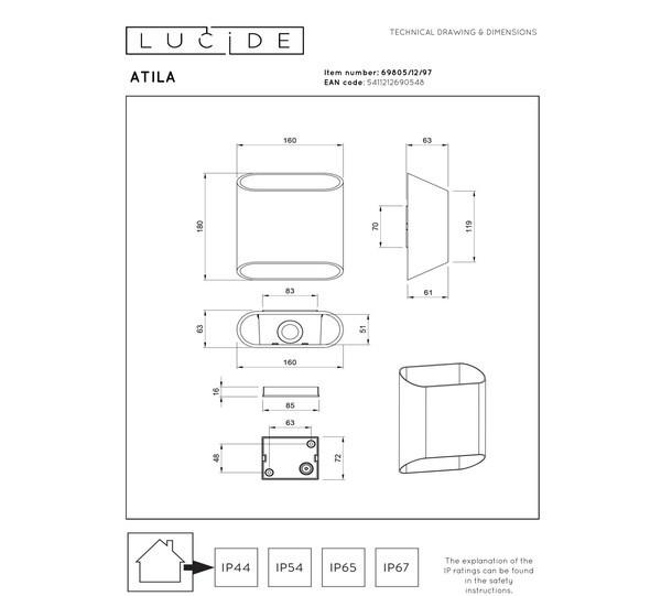 Lucide Wandlamp buiten | Up & Down | Atila | 2700K | IP65 | Roest bruin | 10W LLU20020 - 5