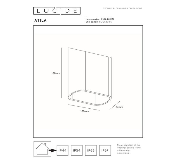 Lucide Wandlamp buiten | Up & Down | Atila | 2700K | IP65 | Zwart | 10W LLU20021 - 5