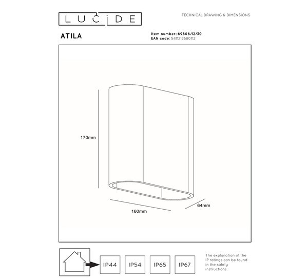 Lucide Wandlamp buiten | Up & Down | Atila | 2700K | IP65 | Zwart | 10W LLU20022 - 5