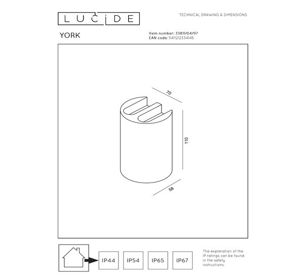 Lucide Wandlamp buiten | Up & Down | York | 2700K | IP54 | Roest bruin | 4.8W LLU20579 - 6