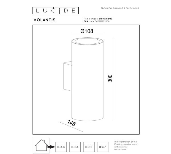 Lucide Wandlamp buiten E27 | Up & Down | Volantis | IP54 | Zwart LLU20554 - 4