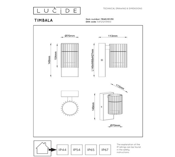 Lucide Wandlamp buiten GU10 | Timbala | IP44 | Zwart LLU20429 - 5