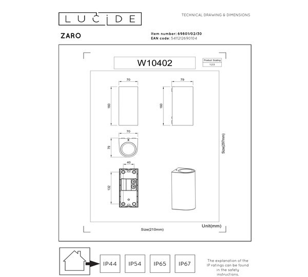 Lucide Wandlamp buiten GU10 | Up & Down | Zaro | IP44 | Zwart LLU20587 - 5