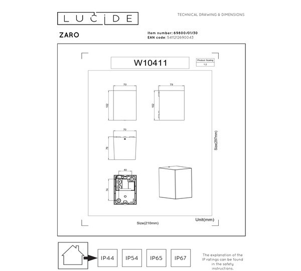 Lucide Wandlamp buiten GU10 | Zaro | IP44 | Zwart LLU20583 - 5
