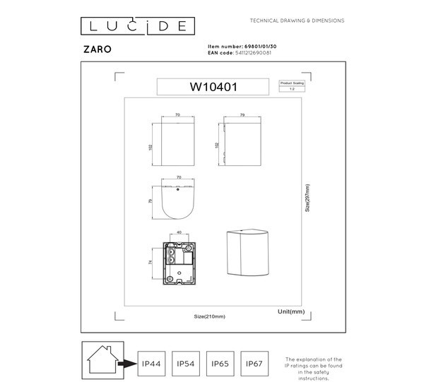 Lucide Wandlamp buiten GU10 | Zaro | IP44 | Zwart LLU20584 - 5