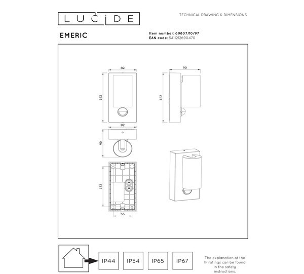 Lucide Wandlamp buiten op sensor | Emeric | 2200-2700-3000K | IP54 | Bewegingssensor | Roest bruin | 10W LLU20110 - 2