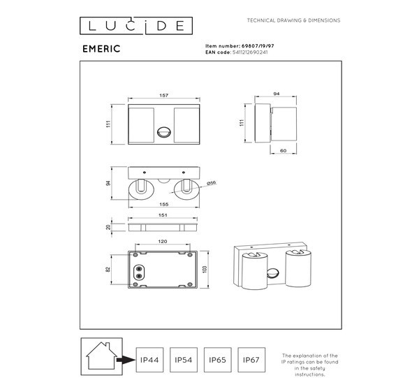 Lucide Wandlamp buiten op sensor | Emeric | 2200-2700-3000K | IP54 | Bewegingssensor | Roest bruin | 20W LLU20112 - 4