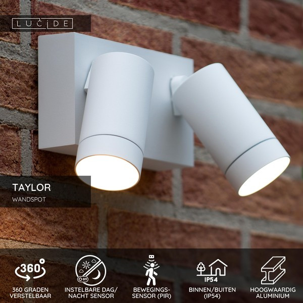 Lucide Wandlamp buiten op sensor 2x GU10 | Taylor | IP54 | Bewegingssensor | Wit LLU20424 - 3