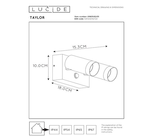 Lucide Wandlamp buiten op sensor 2x GU10 | Taylor | IP54 | Bewegingssensor | Wit LLU20424 - 4