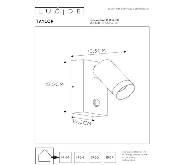 Lucide Wandlamp buiten op sensor GU10 | Taylor | IP54 | Bewegingssensor | Wit LLU20422 - 5