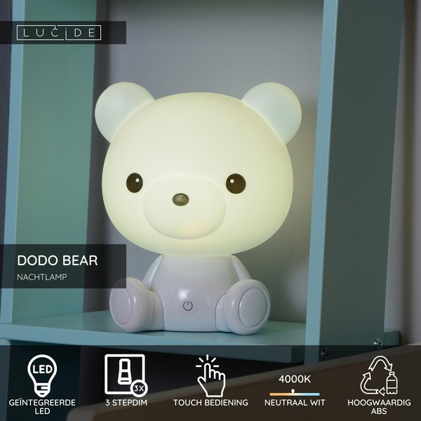 Lucide oplaadbare nachtlamp | Dodo bear | 4000K | Wit | 3-staps dimbaar | 3W LLU20100 - 2