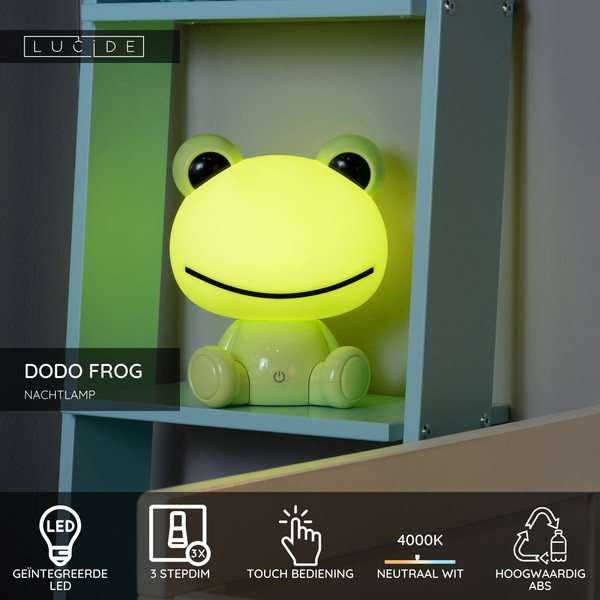Lucide oplaadbare nachtlamp | Dodo frog | 4000K | Groen | 3-staps dimbaar | 9W LLU20101 - 2