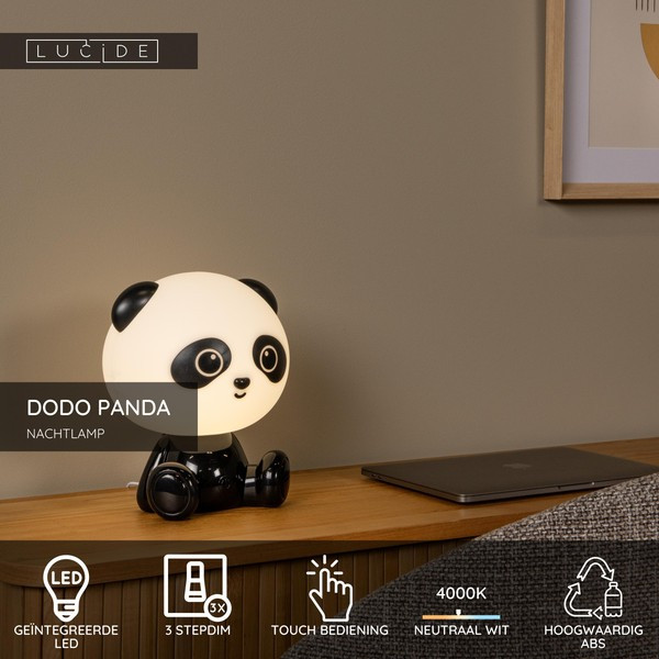 Lucide oplaadbare nachtlamp | Dodo panda | 4000K | Zwart/Wit | 3-staps dimbaar | 3W LLU20102 - 2