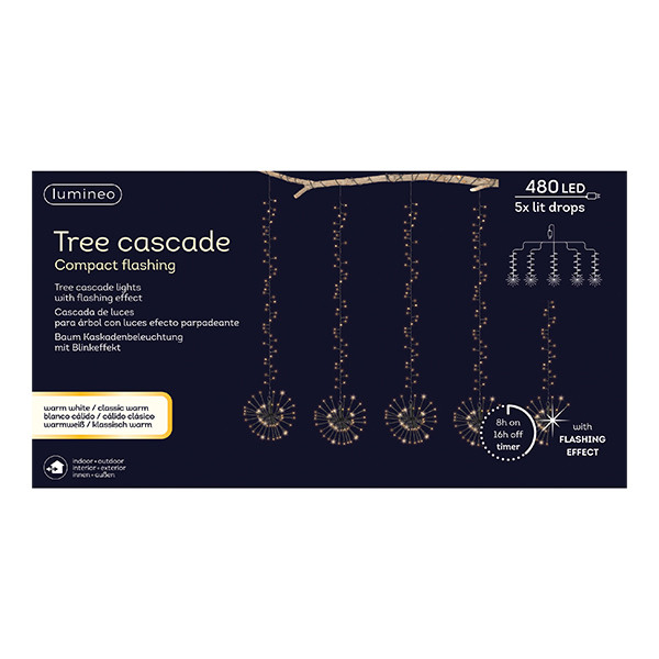 Cascadeverlichting compact | 5 takken | Warm wit & extra warm wit | Twinkelen | 480 lampjes | Lumineo LLU00458 - 2