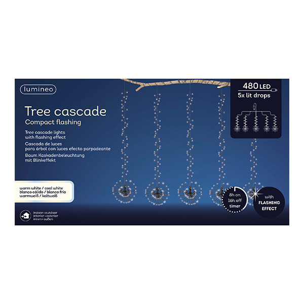 Cascadeverlichting compact | 5 takken | Warm wit & koud wit | Twinkelen | 480 lampjes | Lumineo LLU00457 - 2