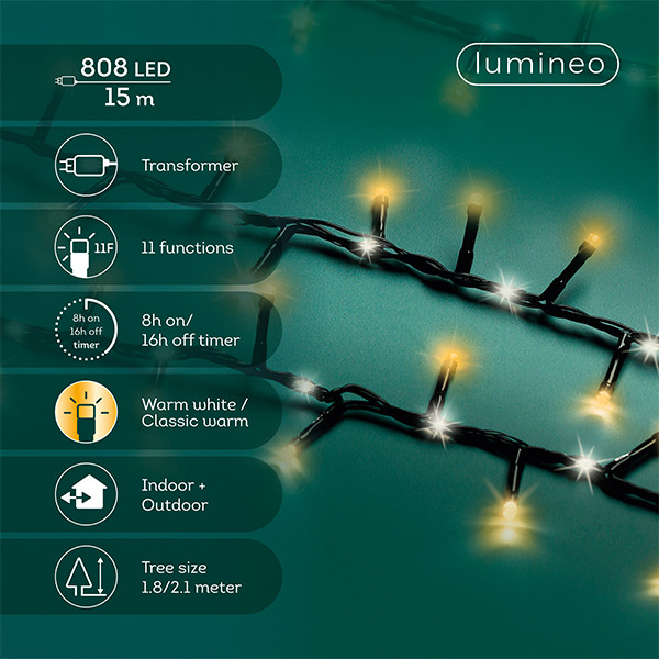 Chaser compact kerstverlichting 15 meter | Extra warm wit & warm wit | 808 lampjes | Lumineo LLU00501 - 3