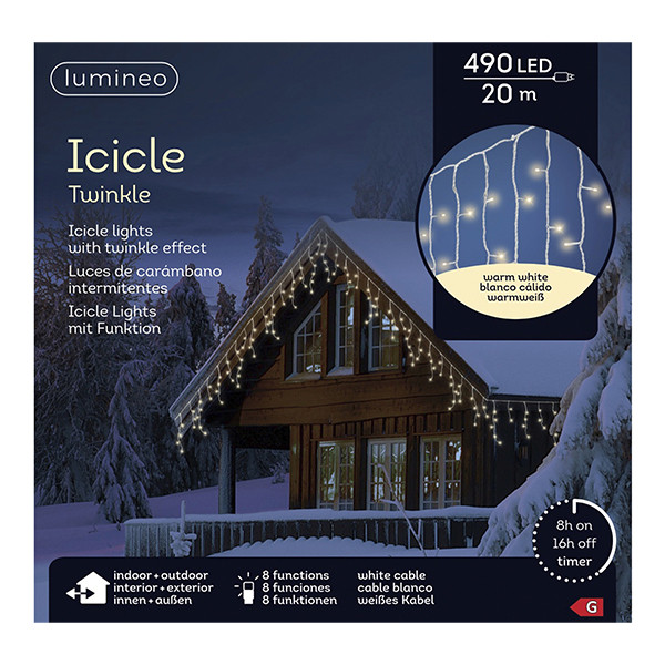 IJspegelverlichting 20 meter | Warm wit | Twinkle effect | 490 lampjes | Witte kabel | Lumineo LLU00494 - 2