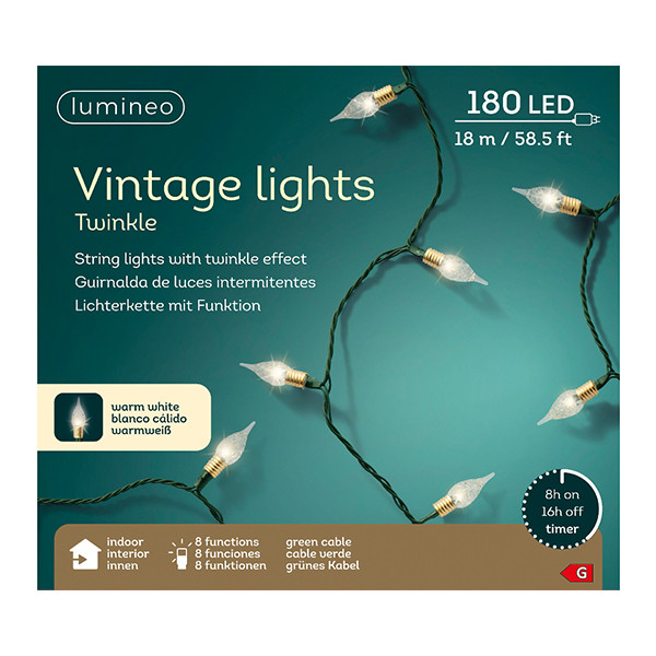 Kerstboomkaarsen | Vintage | 17.9 meter | Warm Wit | 180 lampjes | Lumineo LLU00306 - 2