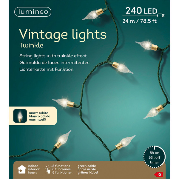 Kerstboomkaarsen | Vintage | 23.9 meter | Warm Wit | 240 lampjes | Lumineo LLU00308 - 2