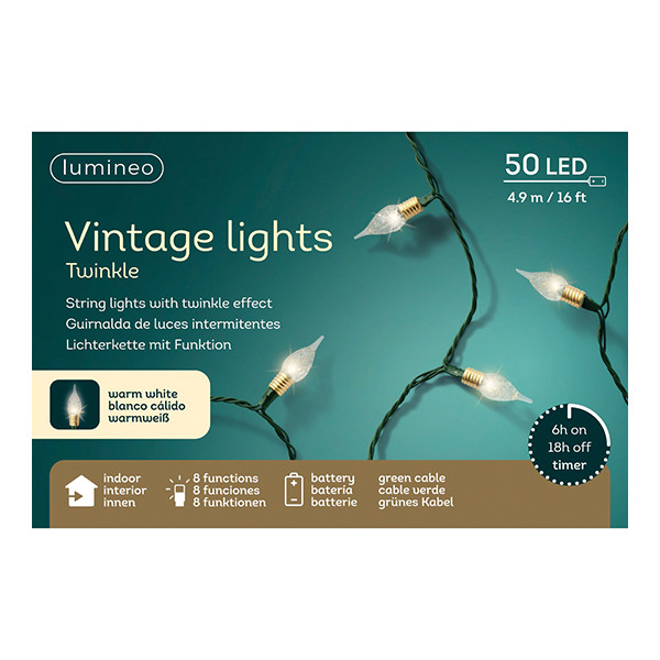 Kerstboomkaarsen op batterijen | Vintage | 4.9 meter | Warm Wit | 16 lampjes | Lumineo LLU00285 - 2