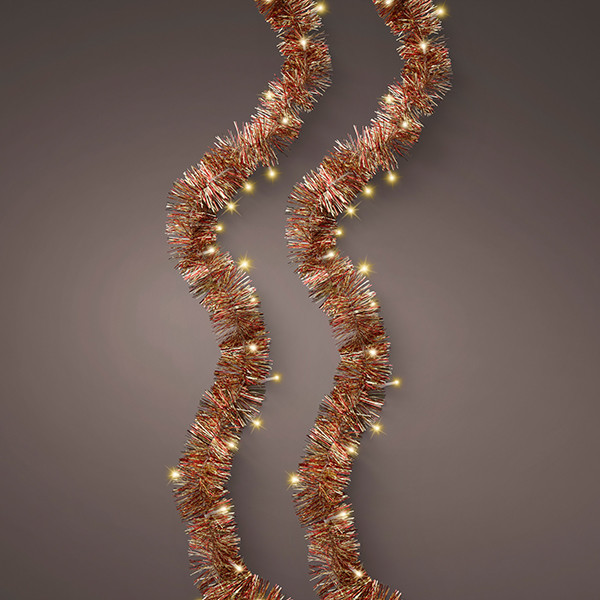 Kerstguirlande met verlichting op batterij | 3 meter | 60 lampjes | Soft Gold | Kerstrood, goud | Lumineo LLU00485 - 1