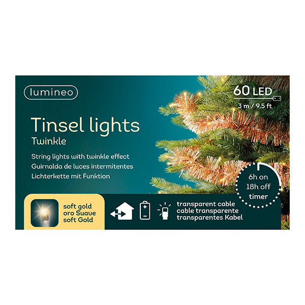 Kerstguirlande met verlichting op batterij | 3 meter | 60 lampjes | Soft Gold | Kerstrood, goud | Lumineo LLU00485 - 3