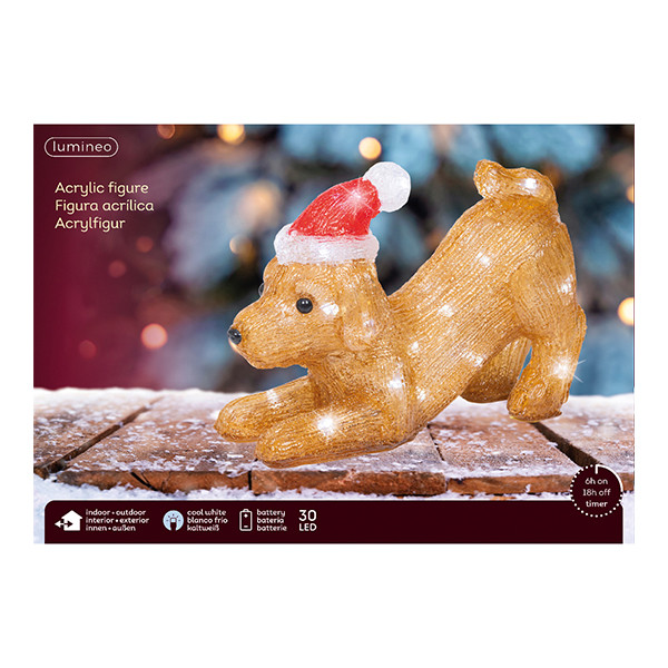 Kersthond met kerstmuts | 20 cm | Koud wit | 30 lampjes | Lumineo LLU00300 - 2