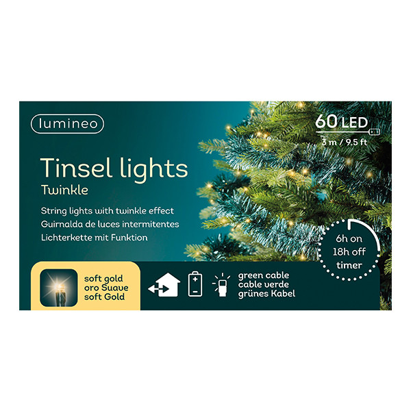 Kerstslinger met verlichting op batterij | 3 meter | Soft Gold | 60 lampjes | Groen | Lumineo LLU00477 - 3