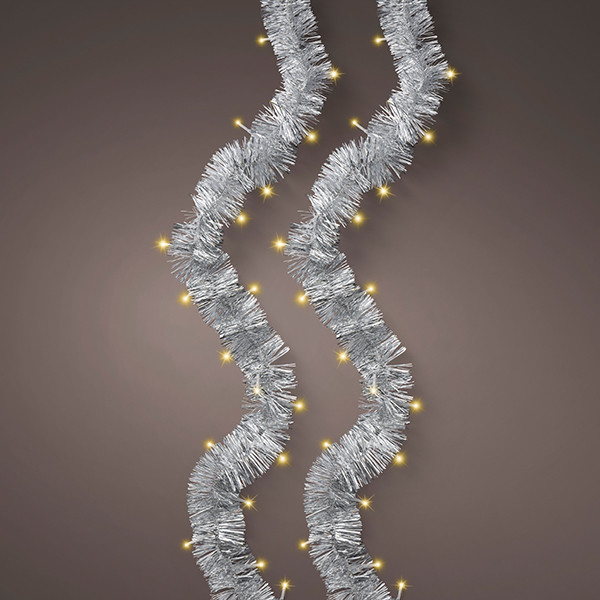 Kerstslinger met verlichting op batterij | 8.9 meter | 180 lampjes | Soft Gold | Zilver | Lumineo LLU00480 - 1