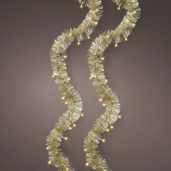 Kerstslinger met verlichting op batterij | 8.9 meter | 180 lampjes | Soft Gold | Zilver, goud | Lumineo LLU00483 - 1