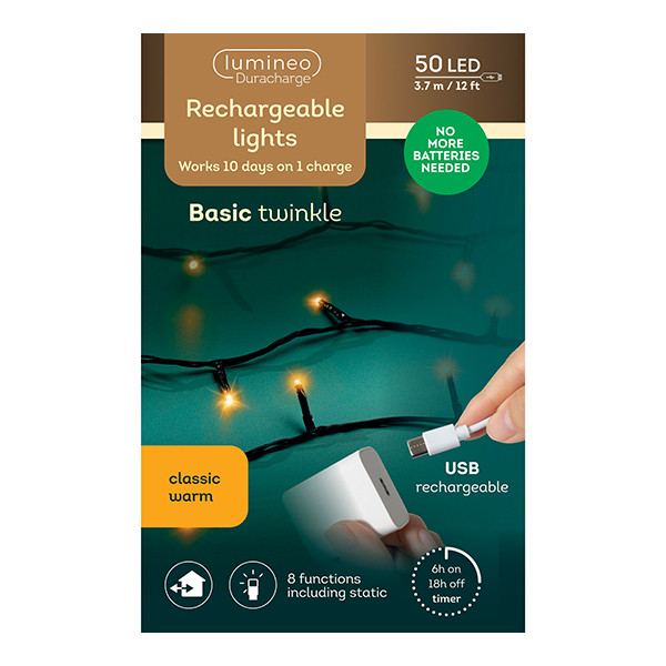 Kerstverlichting 3.6 meter | Duracharge oplaadbaar | Extra warm wit | 50 lampjes | Lumineo LLU00440 - 4