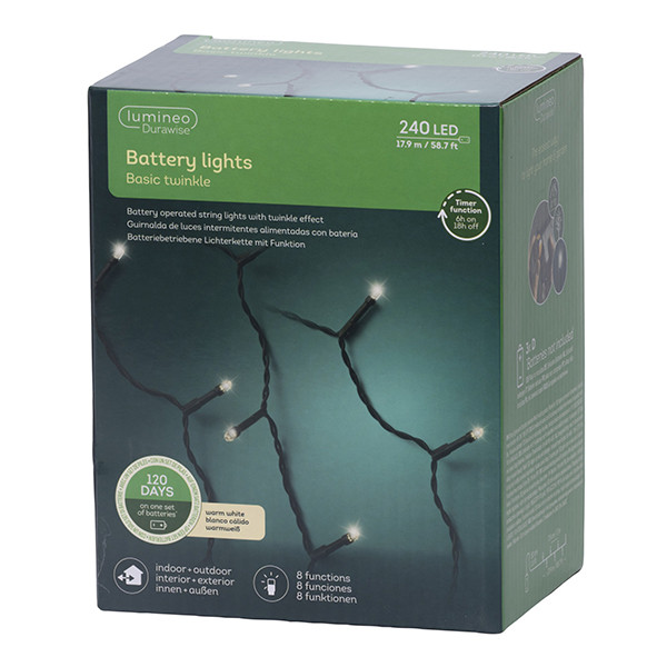 Kerstverlichting op batterijen 17.90 meter | Warm wit met Twinkle effect | 240 lampjes met timer | Lumineo LLU00515 - 6