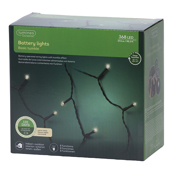 Kerstverlichting op batterijen 27.50 meter | Warm wit met Twinkle effect | 368 lampjes met timer | Lumineo LLU00518 - 6