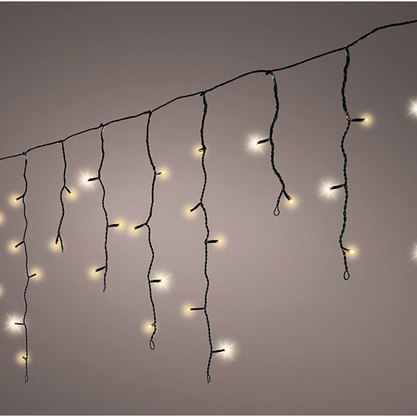 Koppelbare ijspegelverlichting 4.8 meter | Koud wit & soft gold | Flash effect | 180 lampjes | Zwarte kabel | Lumineo LLU00499 - 1