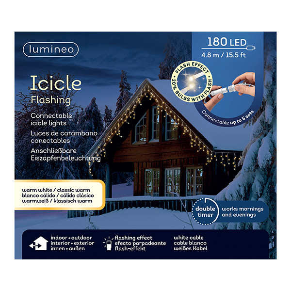 Koppelbare ijspegelverlichting 4.8 meter | Warm wit & extra warm wit | Flash effect | 180 lampjes | Witte kabel | Lumineo LLU00497 - 2