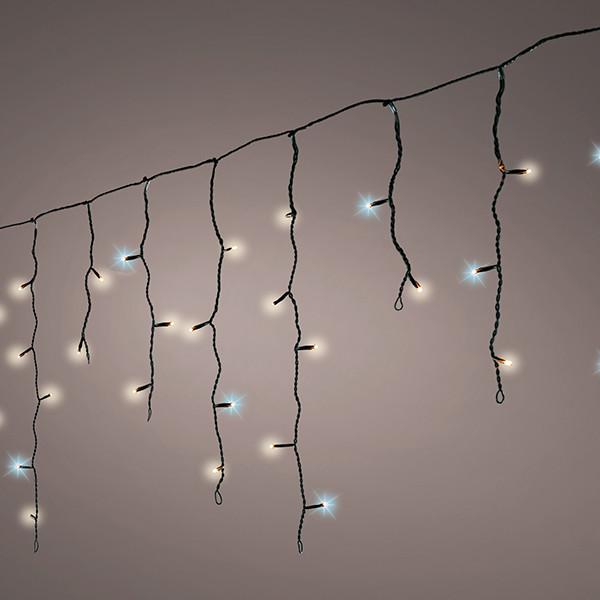 Koppelbare ijspegelverlichting 4.8 meter | Warm wit & extra warm wit | Flash effect | 180 lampjes | Zwarte kabel | Lumineo LLU00500 - 1