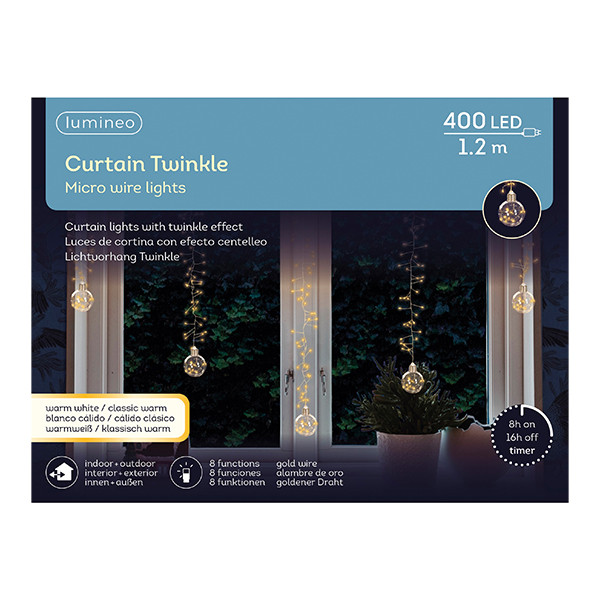 Lichtgordijn met kerstbal | 120 x 120 cm | Warm wit | Twinkle effect | 400 lampjes | Lumineo LLU00470 - 2
