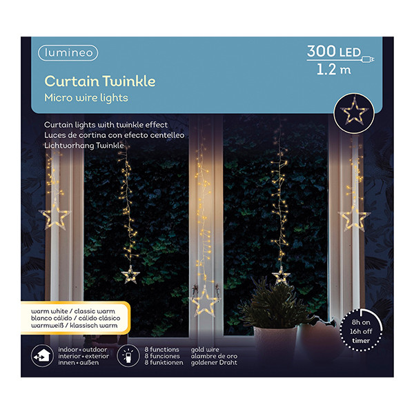 Lichtgordijn met ster | 120 x 120 cm | Warm wit | Twinkle effect | 300 lampjes | Lumineo LLU00469 - 2