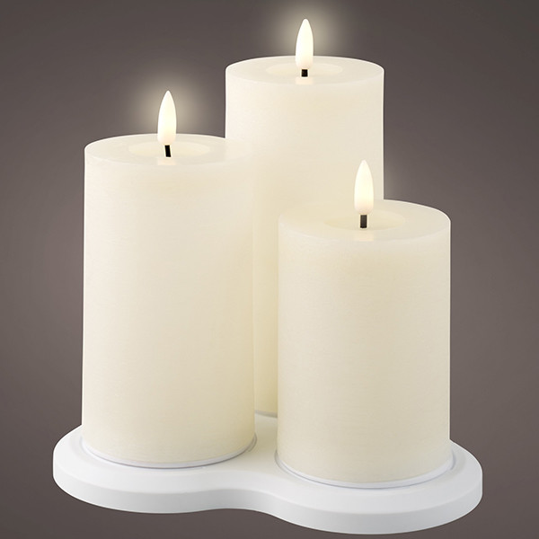 Oplaadbare led kaarsen | 7,5 x 10 cm, 12,5 cm, 17 cm | Creme | 3D vlam | 3 stuks | Lumineo LLU00246 - 1