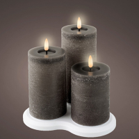 Lumineo Oplaadbare led kaarsen | 7,5 x 10 cm, 12,5 cm, 17 cm | Grijs | 3D vlam | 3 stuks | Lumineo  LLU00248