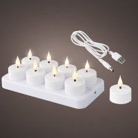 Lumineo Oplaadbare waxinelichtjes | 4 x 4.5 cm | Wit | Bewegende vlam | 8 stuks | Lumineo  LLU00265