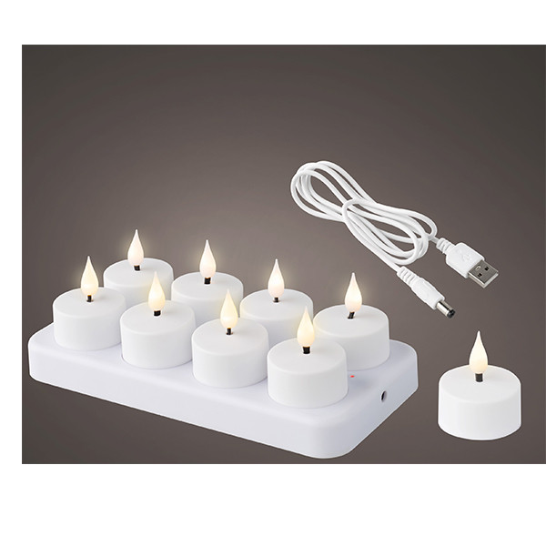 Oplaadbare waxinelichtjes | 4 x 4.5 cm | Wit | Bewegende vlam | 8 stuks | Lumineo LLU00265 - 1