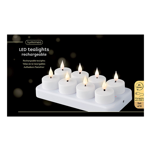 Oplaadbare waxinelichtjes | 4 x 4.5 cm | Wit | Bewegende vlam | 8 stuks | Lumineo LLU00265 - 2