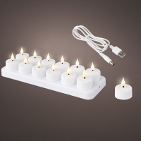 Lumineo Oplaadbare waxinelichtjes | 4 x 5.2 cm | Wit | Bewegende vlam | 12 stuks | Lumineo  LLU00266