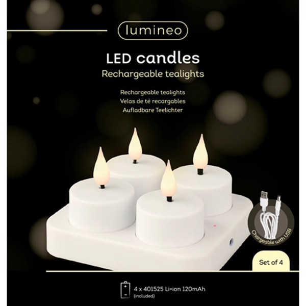 Lumineo Oplaadbare waxinelichtjes | 4 x 5.2 cm | Wit | Bewegende vlam | 4 stuks | Lumineo  LLU00264 - 3