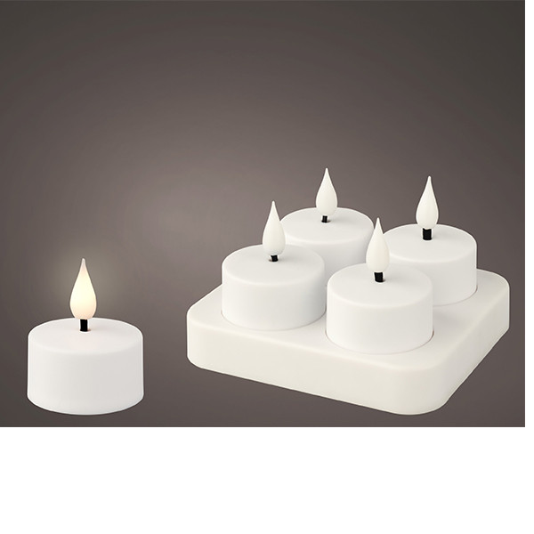 Oplaadbare waxinelichtjes | 4 x 5.2 cm | Wit | Bewegende vlam | 4 stuks | Lumineo LLU00264 - 1