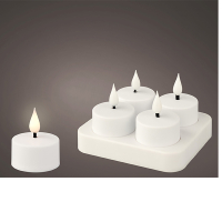 Oplaadbare waxinelichtjes | 4 x 5.2 cm | Wit | Bewegende vlam | 4 stuks | Lumineo LLU00264