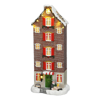 Luville Kersthuisje | Canal house facade op batterijen | Warm wit | 28.5 cm LLU10164