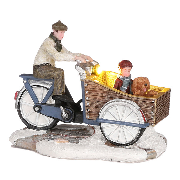 Luville Kersthuisje | Gezin in bakfiets op batterijen | 7.5 cm LLU10073 - 1
