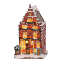 Luville Kersthuisje | Grachtenpand met kerstversiering op batterijen | Bruin | 18.5 cm LLU10069